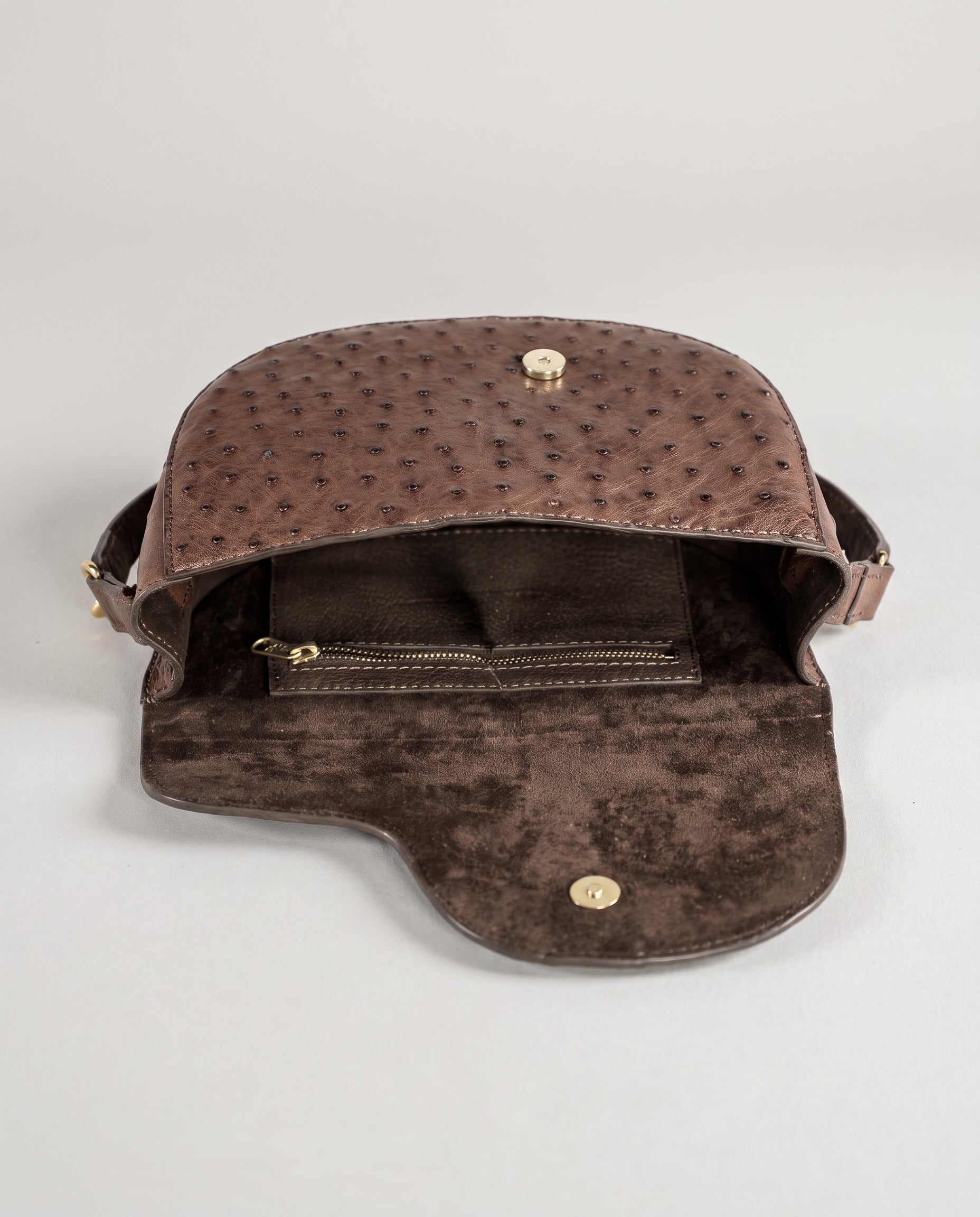 Chocolate Ostrich Windsor Saddle Bag - Chocolate Ostrich