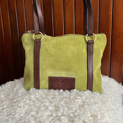 Loden with Walnut Stable Satchel in Suede - Minor Flaw