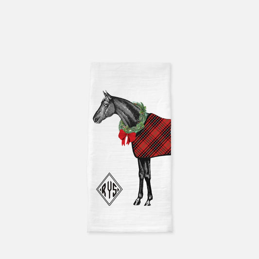 The Style of the Sporting Life™ Personalized Holiday Lilly Horse Wreath Tea Towel