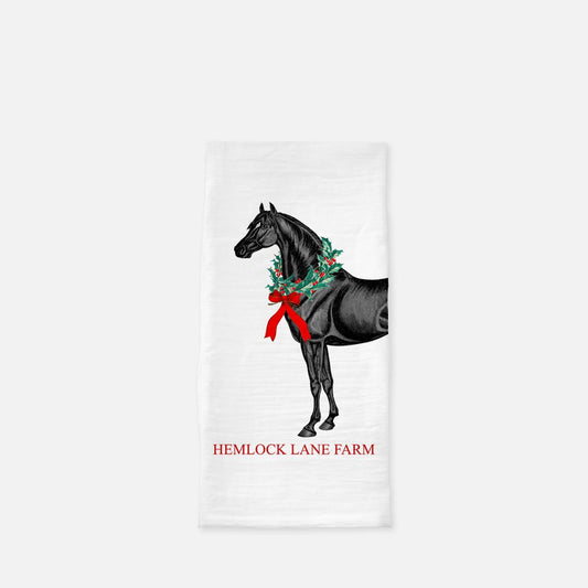 The Style of the Sporting Life™ Personalized Holiday Horse Wreath Tea Towel