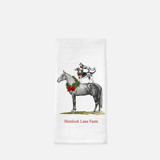 The Style of the Sporting Life™ Personalized Holiday Horse Dog Fox Tea Towel