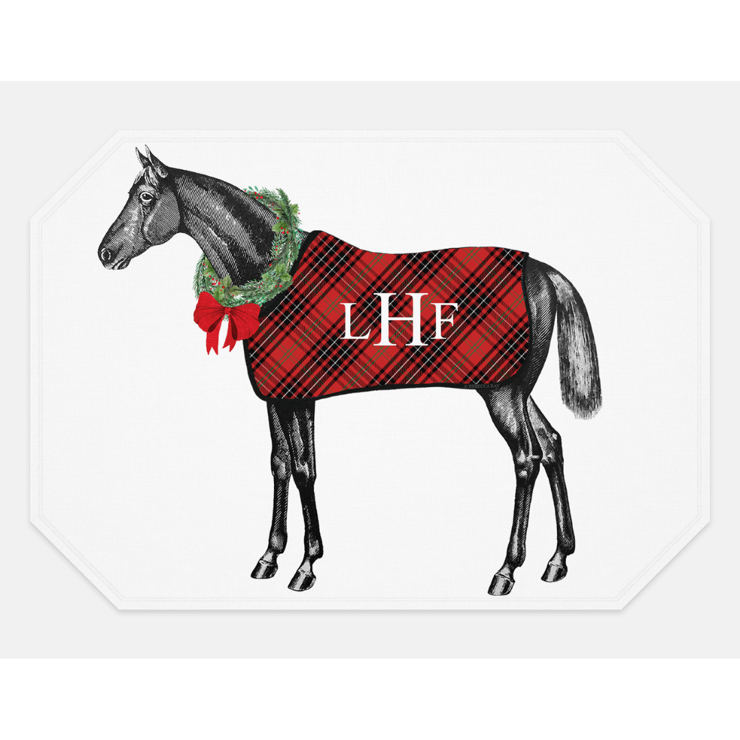 The Style of the Sporting Life™ Personalized Holiday Lilly Horse Wreath Placemat- set of 4