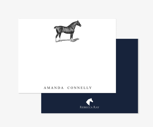 The Style of the Sporting Life™ Personalized Black and White Vintage Draft Horse Correspondence Cards
