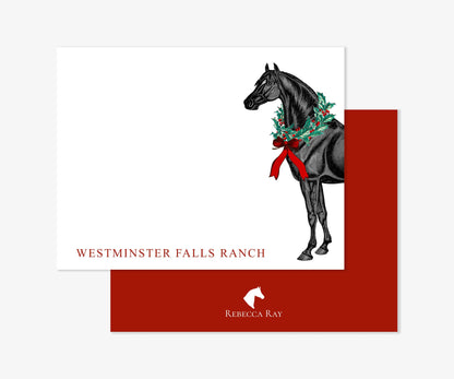 The Style of the Sporting Life™ Personalized Holiday Horse Wreath Correspondence Cards