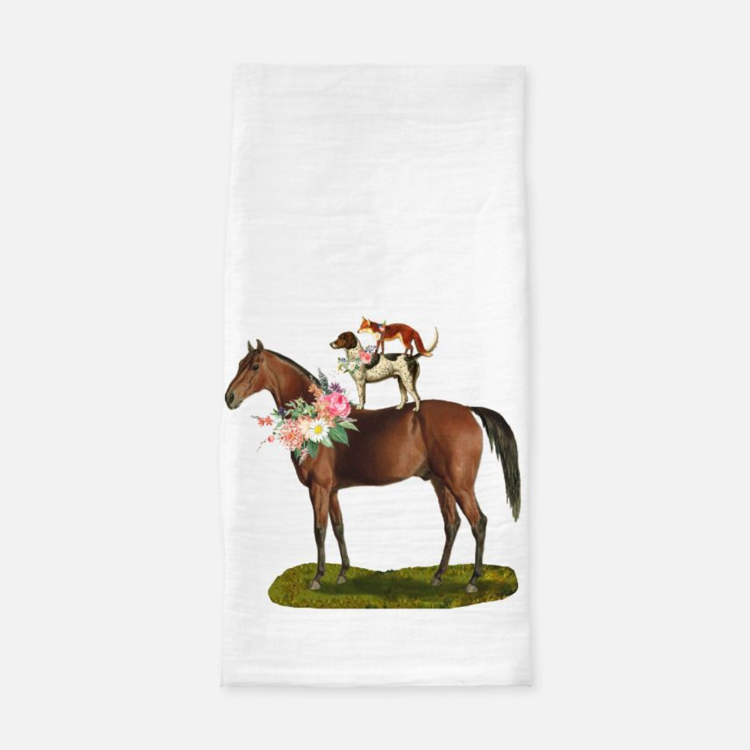 The Style of the Sporting Life™ Spring Horse, Hound and Fox Tea Towel