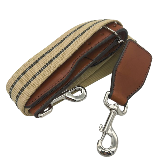 Webbing and Bridle Leather Crossbody/Shoulder Bag Strap Chestnut & Natural Webbing & Stainless