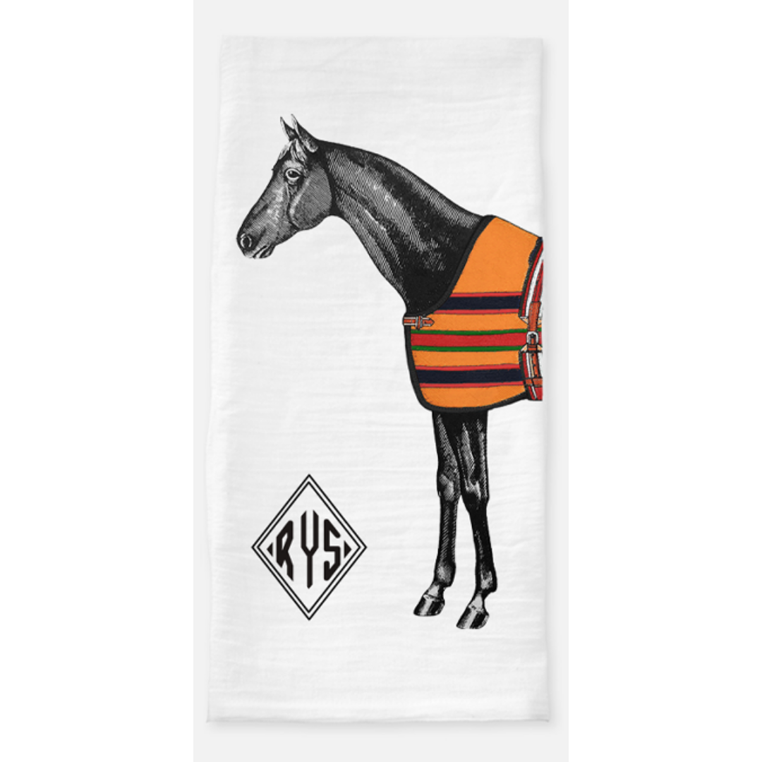 The Style of the Sporting Life™ Personalized Lilly Horse Tea Towel Set of 2 in 5 color options